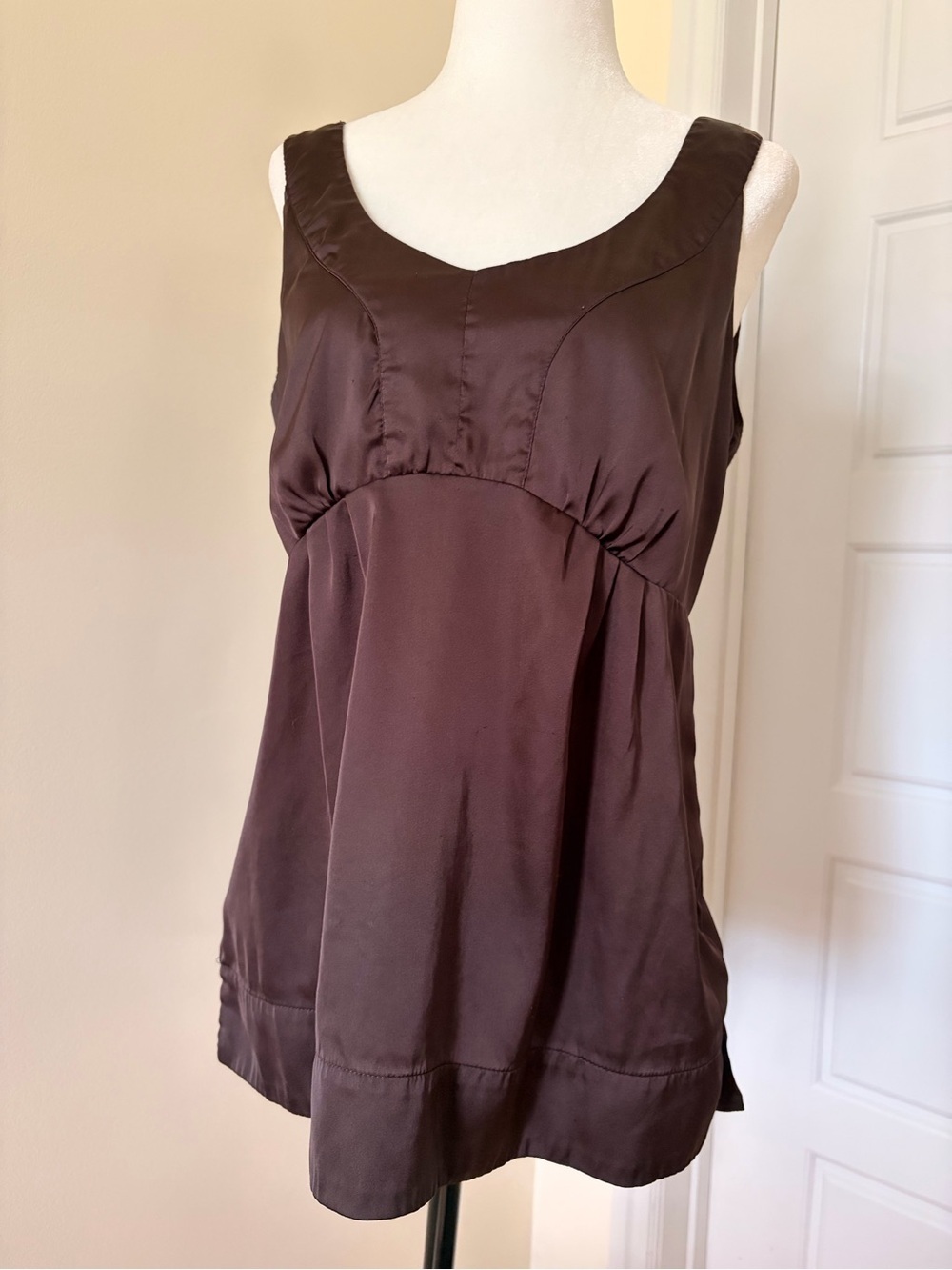 Satin Babydoll Sleeveless Tunic in Chocolate Brown